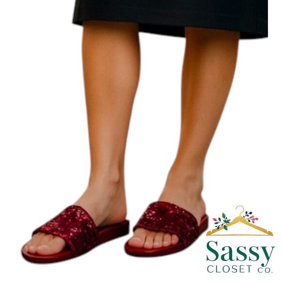 Guess Shoes - Statement Slides – GUESS Sequin Burgundy, Sz 10, EUC